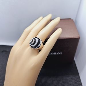 DAMIANI Silver Diamond Black Onix Ring US 8 1/2